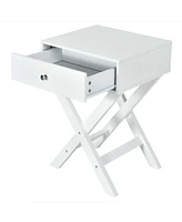 Gymax Set of 2 X-Shaped Nightstand Side End Table Bedside w/ Drawer White