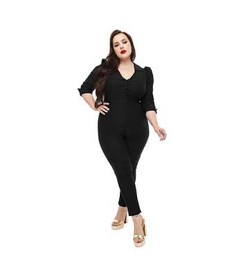 Unique Vintage Plus Puff Sleeve Jumpsuit