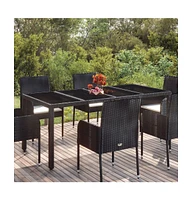 vidaXL Patio Table with Glass Top Black 74.8"x35.4"x29.5" Poly Rattan