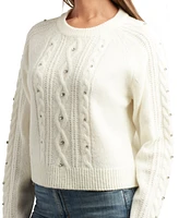 Bcx Juniors' Embellished Cable-Knit Raglan Sweater