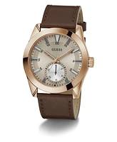 Guess Men's Multi- Function Brown Genuine Leather Watch 44mm