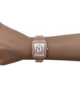 Olivia Pratt Rose Gold Square and Rhinestones Metal Band Women Watch