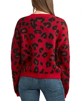 Bcx Juniors' Animal-Print Cropped Dropped-Shoulder Sweater