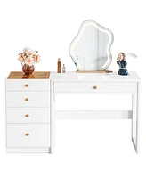 Tribesigns 47" Makeup Vanity Desk with 5 Drawers, Modern Vanity Desk with Glass Top, White Computer Desk Dressing Table for Bedroom (Without Mirror)