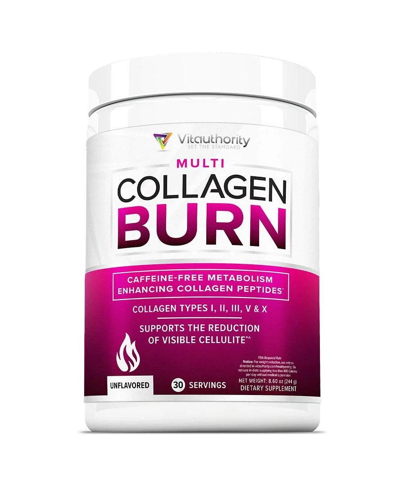 Vitauthority Multi Collagen Burn Powder, Hydrolyzed Collagen Peptides Powder with Types I Ii Iii V X for Weight Loss Support, Vitauthority, Unflavored