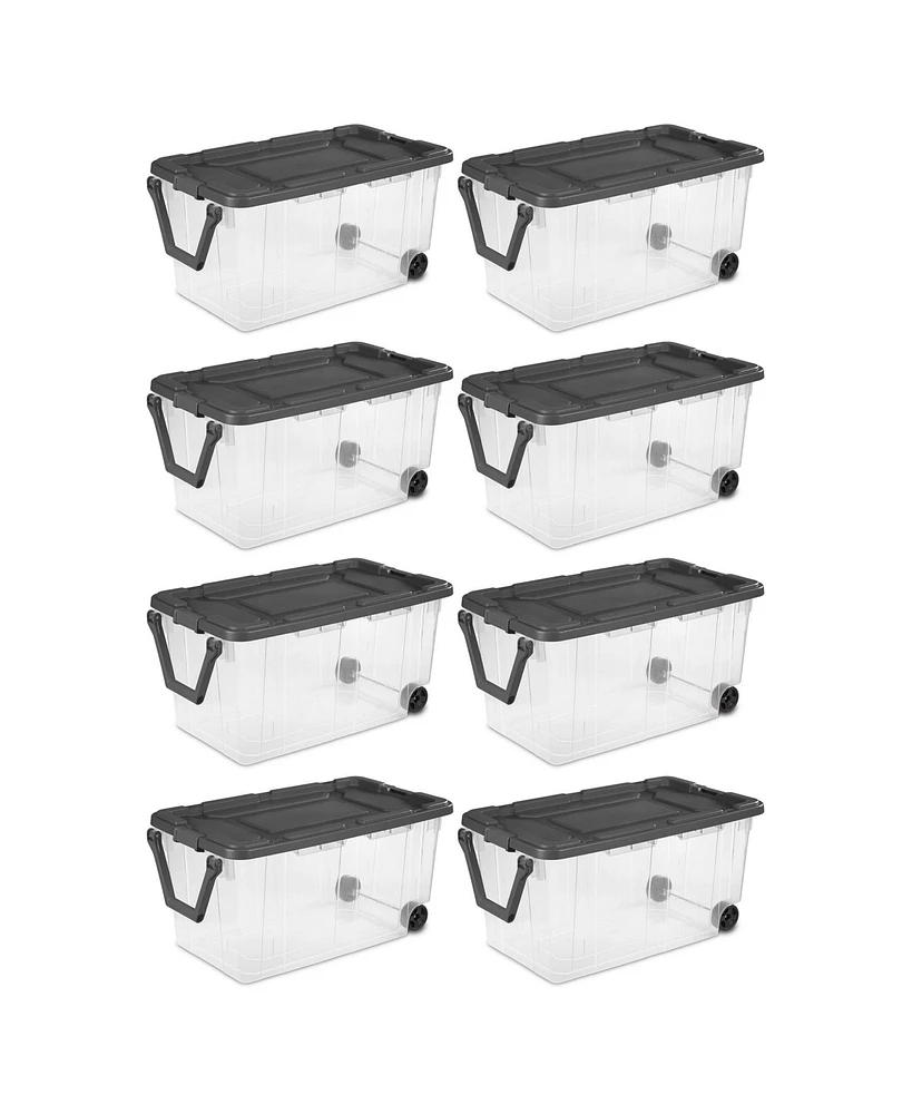 Sterilite 160 Qt Latching Stackable Wheeled Storage Box Container w/ Lid, 8 Pack