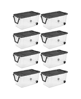 Sterilite 160 Qt Latching Stackable Wheeled Storage Box Container w/ Lid, 8 Pack