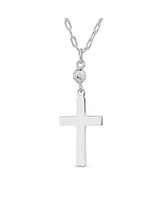 Bling Jewelry Minimalist Simple Petite Religious Pendant Cross Station Chain Necklace For Women Cz Accent .925 Sterling Silver 1 Inch