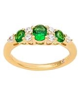 Suzy Levian Yellow Sterling Silver Green White Cubic Zirconia Graduating Ring