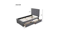 Slickblue Linen Upholstered Platform Bed with Headboard and Two Storage Drawers