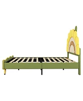 Slickblue Full Size Upholstered Platform Bed with Sunflower Shaped Headboard