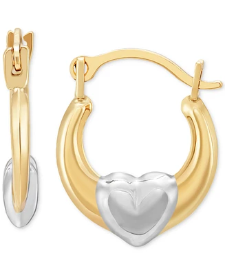 Children's Two-Tone Heart Heart Extra Small Hoop Earrings, 3/8"