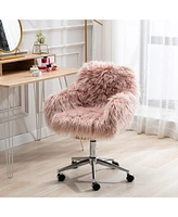 Slickblue Modern Faux fur home office chair, fluffy chair for girls, makeup vanity Chair
