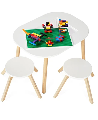 Best Choice Products 2-in-1 Kid's Building Block Table, Construction Activity Center w/ 2 Stools, Storage Compartment