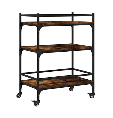 vidaXL Kitchen Trolley Smoked Oak 25.6"x15.7"x34.1" Engineered Wood