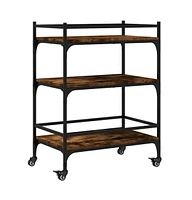 vidaXL Kitchen Trolley Smoked Oak 25.6"x15.7"x34.1" Engineered Wood