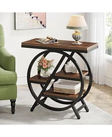 Tribesigns End Table Set of 2, 3-Tier Narrow Sofa Side Table with Storage for Living Room, Wood End Table with Geometric Metal Frame, Industrial Night