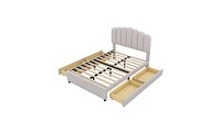 Slickblue Full Size Upholstered Bed with 4 Storage Drawers and Wood Slat Support