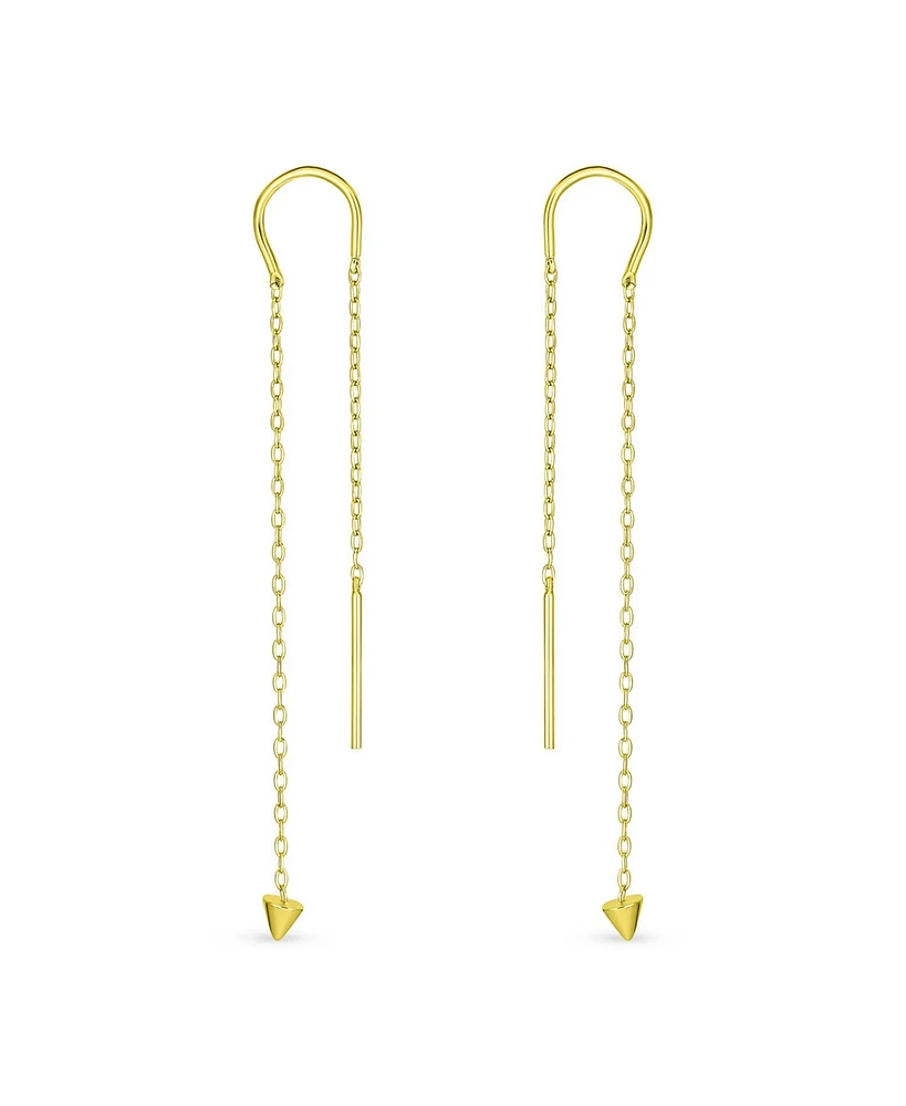 Bling Jewelry Minimalist Geometric Arrow Spike Tip Chain Threader Earrings 14K Gold Plated .925 Sterling Silver