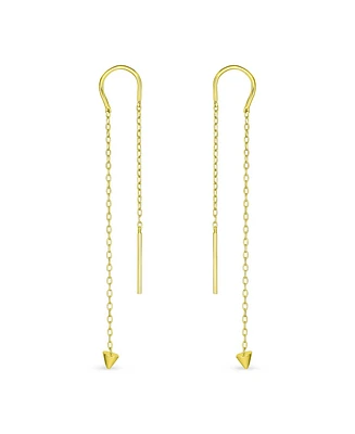 Bling Jewelry Minimalist Geometric Arrow Spike Tip Chain Threader Earrings 14K Gold Plated .925 Sterling Silver