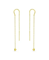 Bling Jewelry Minimalist Geometric Arrow Spike Tip Chain Threader Earrings 14K Gold Plated .925 Sterling Silver