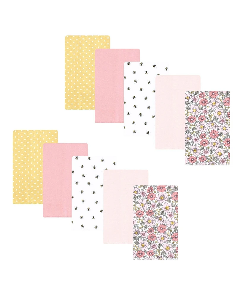 Hudson Baby Infant Girl Flannel Burp Cloth 10pk, Pink Yellow Pretty Floral, One Size