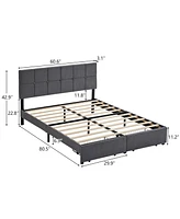 Slickblue Queen Size Velvet Upholstered Platform Bed with Storage Drawers