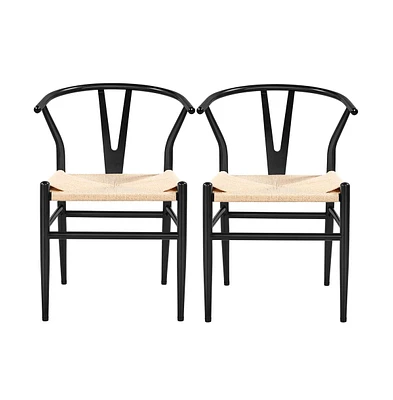 Yaheetech Set of 2 Weave Arm Chair Mid-Century Metal Dining