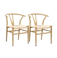 Yaheetech Set of 2 Weave Arm Chair Mid-Century Metal Dining