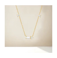 Hollywood Sensation 18K Gold Plated Sterling Silver Necklace with Three Round Cut and One Emerald Cut Cubic Zirconia Stones