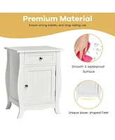 Gymax Accent End Table with Drawer Storage Cabinet Wooden Nightstand White