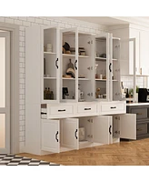 Famapy 12-Shelf White Wood Standard Bookcase With Adjustable Shelves Drawer
