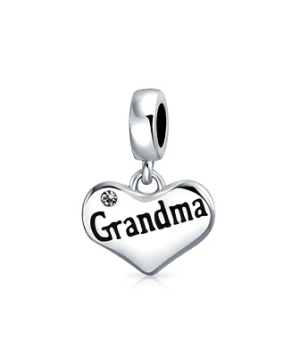 Bling Jewelry Bff Grandmother Word Heart Crystal Bead Charm .925 Sterling Silver