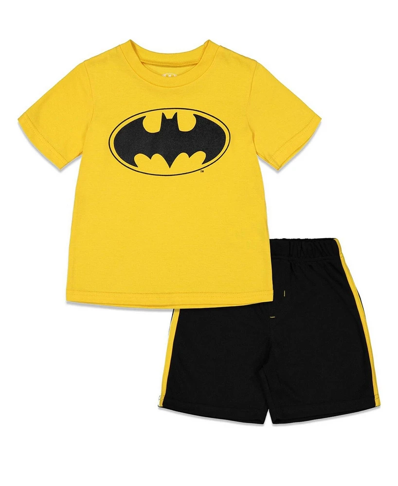 Dc Comics Toddler Boys Justice League Batman Superman Athletic T-Shirt Mesh Shorts Outfit Set to