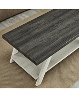 Simplie Fun Two-Tone Wood Shelf Coffee Table in Weathered Charcoal and Beige