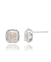 Suzy Levian Sterling Silver Cushion Cut White Cubic Zirconia Halo Studs