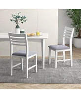 Gymax Wooden Dining Chair Set of 2 Kitchen Side Chairs w/ Rubber Wood Frame Ladder Back White
