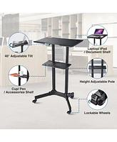 Yescom Portable Rolling Podium Mobile Standing Laptop Desk Presentation Lectern Office