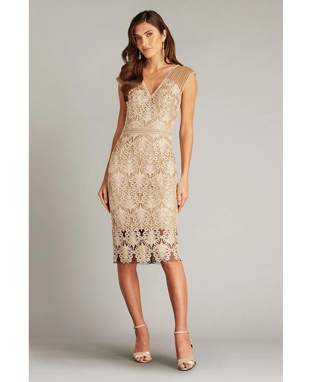 white christmas dresses Tadashi Shoji Women's Lou Embroidered Crepe Bell Sleeve Dress