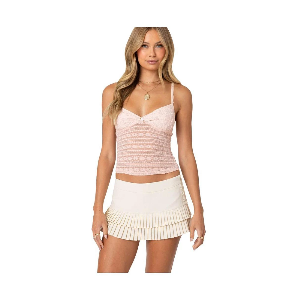 Edikted Women's Tuesday Textured Lace Tank Top - Light