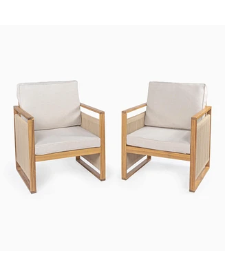 Jonathan Y Gable Mid-Century Modern Roped Acacia Wood Outdoor Patio Chair with Cushions