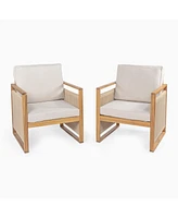 Jonathan Y Gable Mid-Century Modern Roped Acacia Wood Outdoor Patio Chair with Cushions