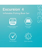 Intex Excursion 4 Person Inflatable Rafting and Fishing Boat Set with 2 Oars