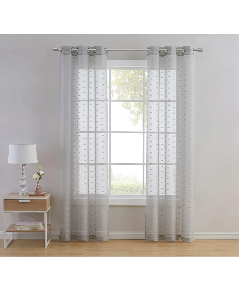 Kate Aurora Modern Living 2 Pack Plaid Sheer Embossed Grommet Top Curtain Panels - Silver