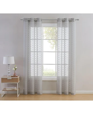Kate Aurora Modern Living 2 Pack Plaid Sheer Embossed Grommet Top Curtain Panels - Silver