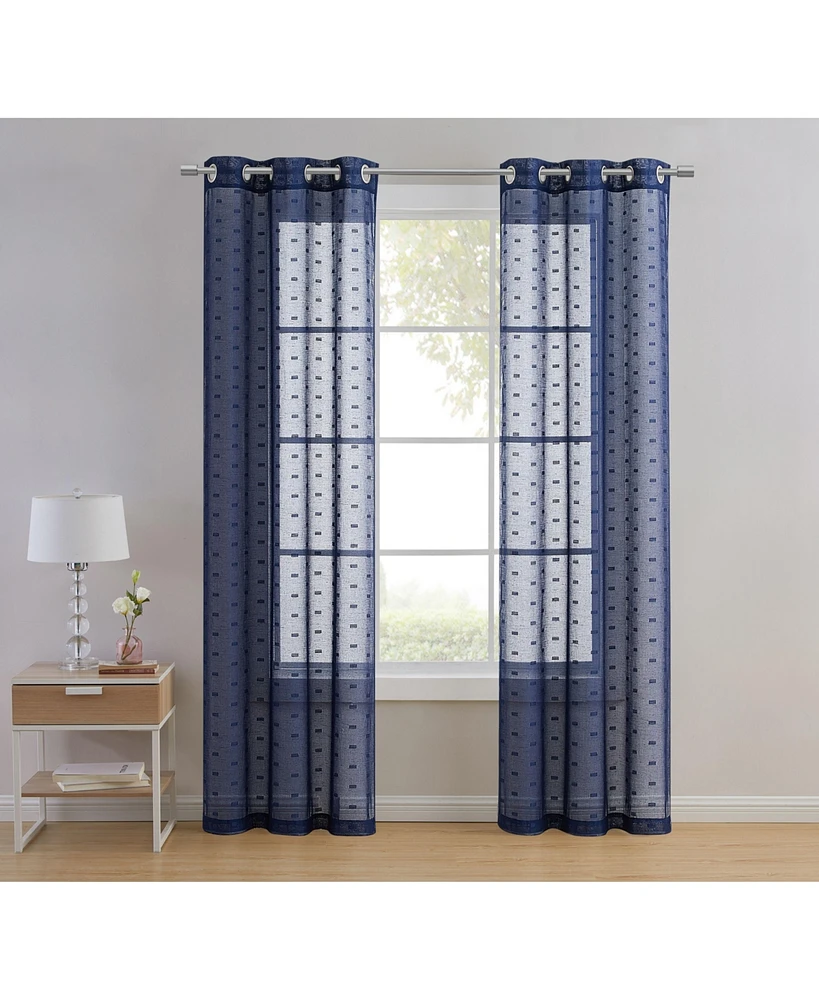 Kate Aurora Modern Living 2 Pack Plaid Sheer Embossed Grommet Top Curtain Panels - Silver