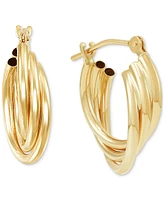 Polished Triple Tube Small Hoop Earrings in 14k Gold, 5/8"