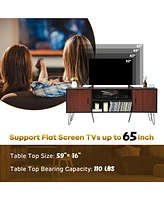 Sugift 59 Inch Retro Tv Stand for TVs up to 65 Inch with 6 Metal Legs