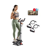 Sunny Health & Fitness Smart Stepper Stair Climber Exercise Machine for Home with Handlebar and Resistance Bands, Compact Space Saving Connected Fitne