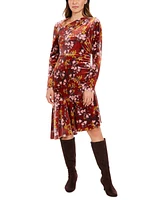 London Times Women's Floral Velvet Asymmetric Dress